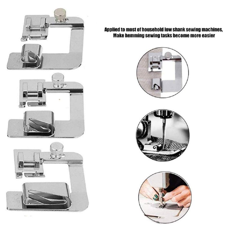 Stormshopping Wide Rolled Hem Presser Foot Set, 3 Pieces Rolled Hemmer Presser Foot Kit (1/2 Inch, 3/4 Inch, 1 Inch) for Singer, Brother, Janome and Other Low Shank Sewing Machines Accessories - Image 2